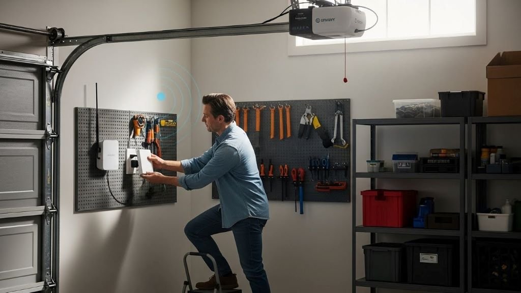 Installing a LiftMaster Wi-Fi garage door opener.